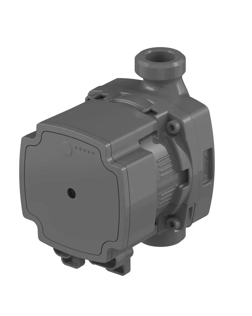 Graue Pumpe von Uponor mit Anschlussmimik und kompaktem Design, geeignet für verschiedene Anwendungen.